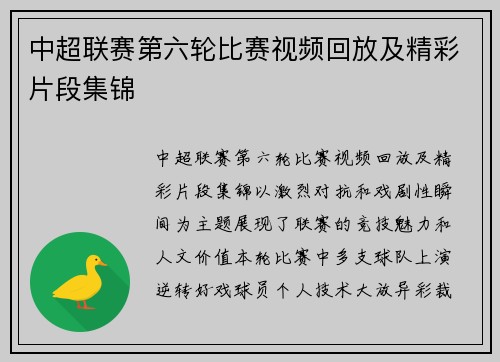 中超联赛第六轮比赛视频回放及精彩片段集锦